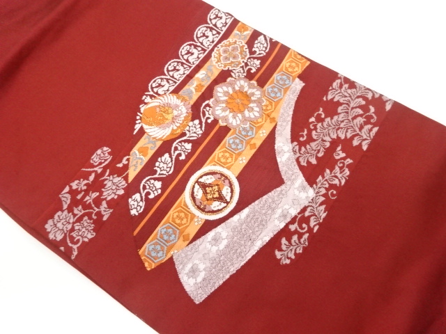 華紋・鳳凰に花唐草・地紙模様織出し名古屋帯